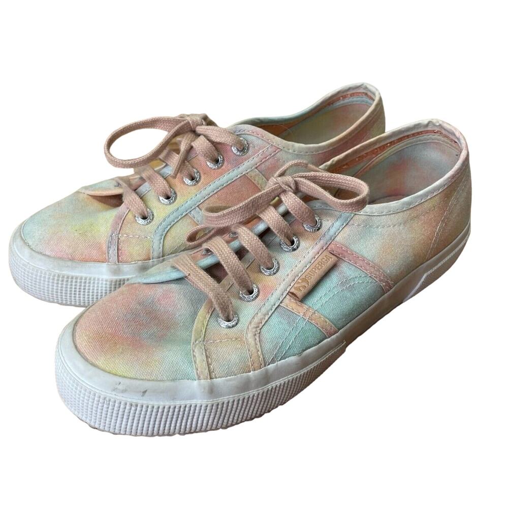 Superga Shoes Womens 7.5 Classic Canvas Flats Multicolor Lace Up White Sole Nice